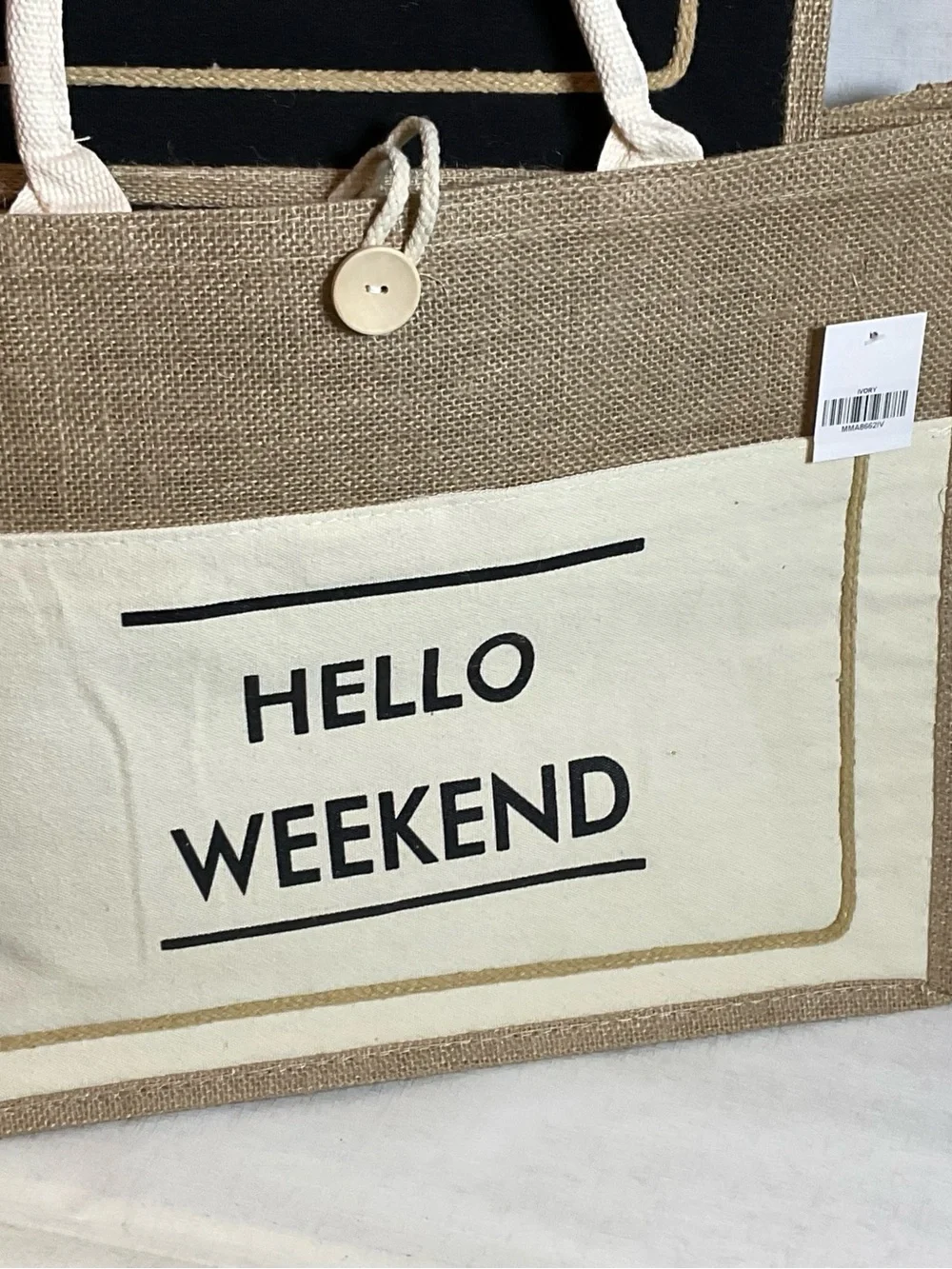 Hello Weekend Jute Tote Bag by